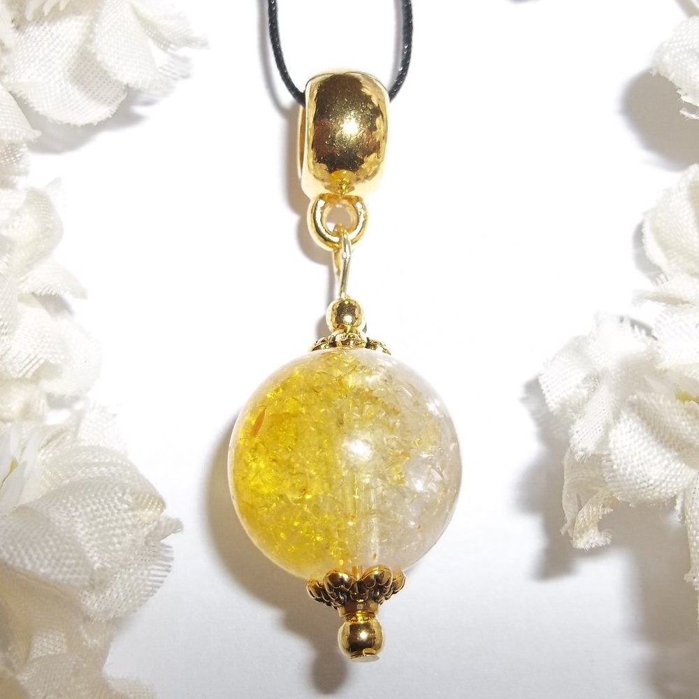 Ombre Style Beaded Necklace Gold Clear Yellow Unique Funky Fashion Jewelry 6839